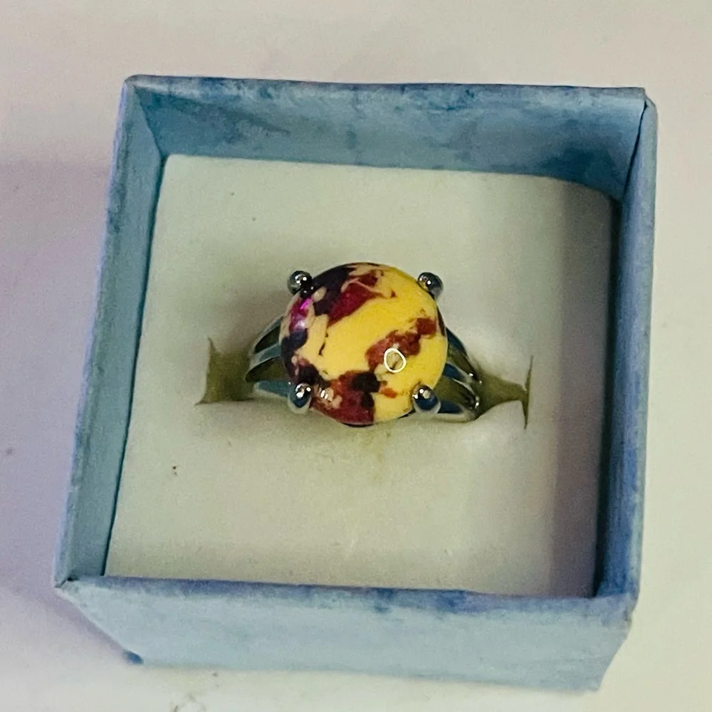 New Handmade Natural Mookaite Yellow Stone Sterling Silver Dragon Claw Ring
